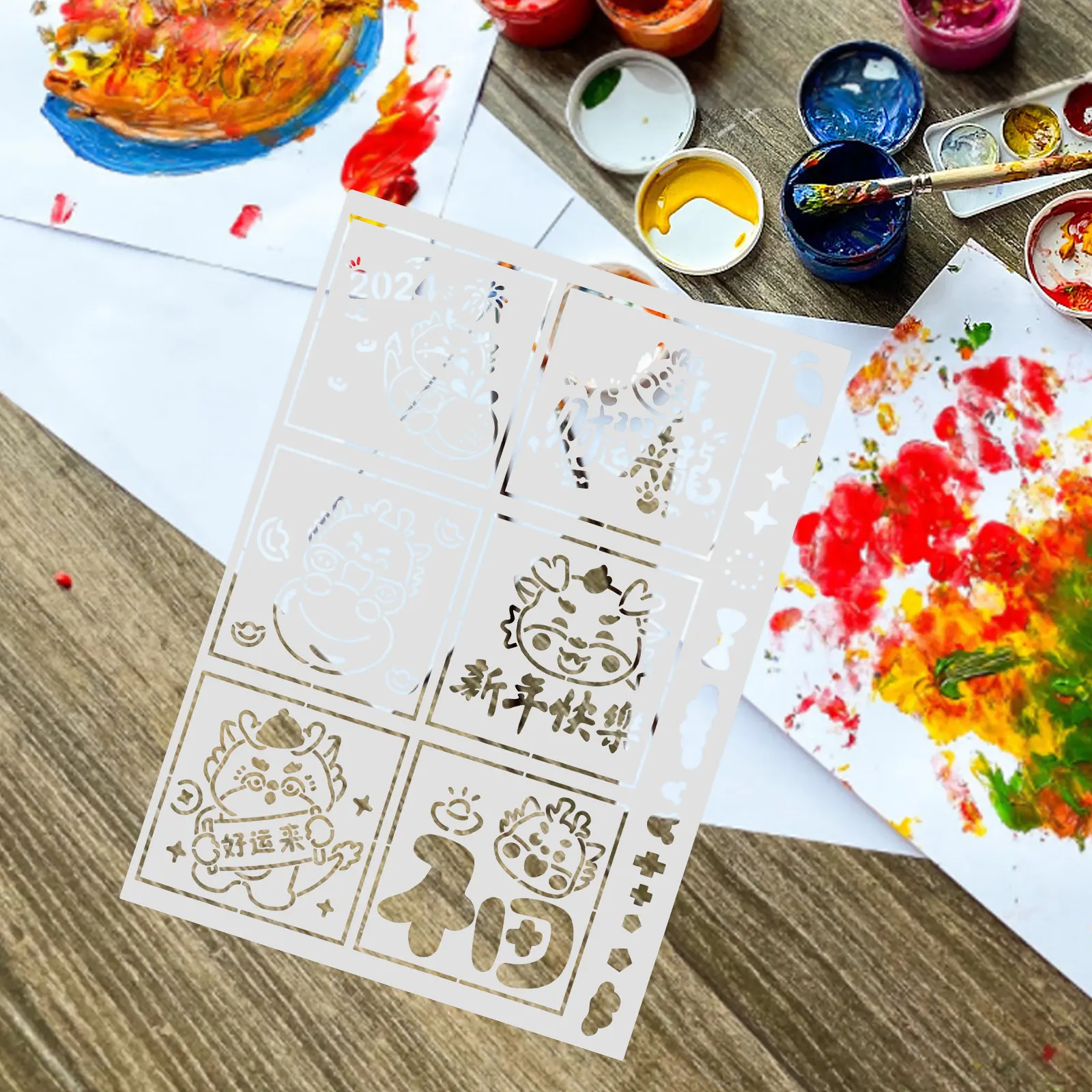 새해 그림 스텐실 템플릿 재사용 가능한 애완동물 공예 스텐실 DIY 드로잉 스프레이 벽 장식 예술 프로젝트용