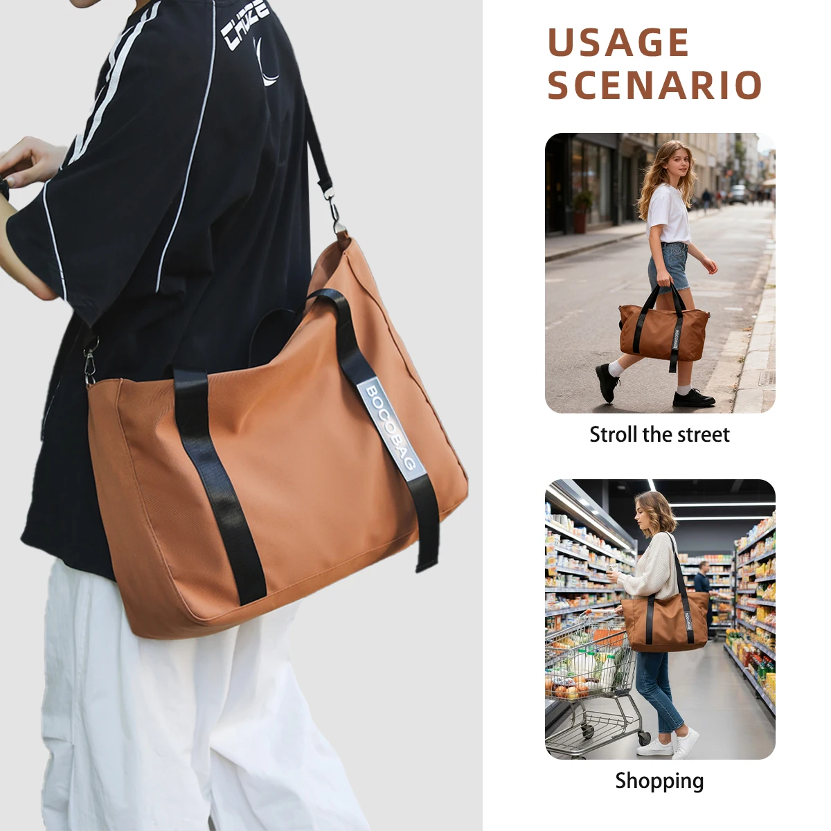 Short-Distance Travel Bag for Women, Lightweight Fitness Large-Capacity Men's Business Trip Storage Bag, Hand Luggage Bag, Shoulder Bag, Tote Bag, Hiking and Outdoor Use