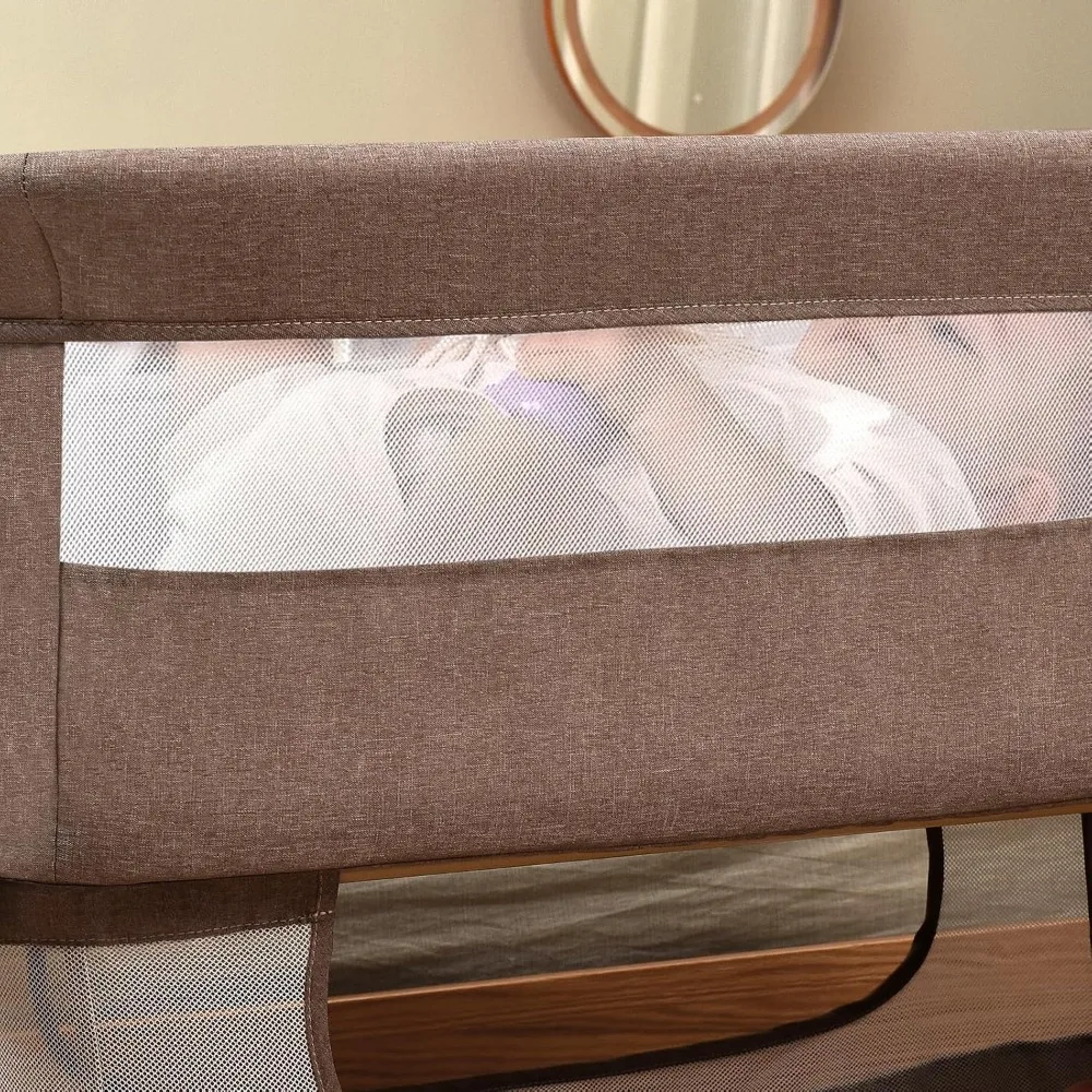 Baby Crib,3 in 1 Baby Bassinet Bedside Crib Adjustable Portable Bed for Infant,Baby Newborn Must Have Bed,Khaki 5