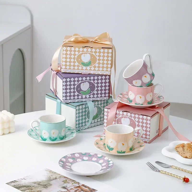 Set Tazza E Piattino Tulipani Rosa Disoza - Ceramica 250ml, Regalo Per Donne, Lavabile In Lavastoviglie - Foto 13