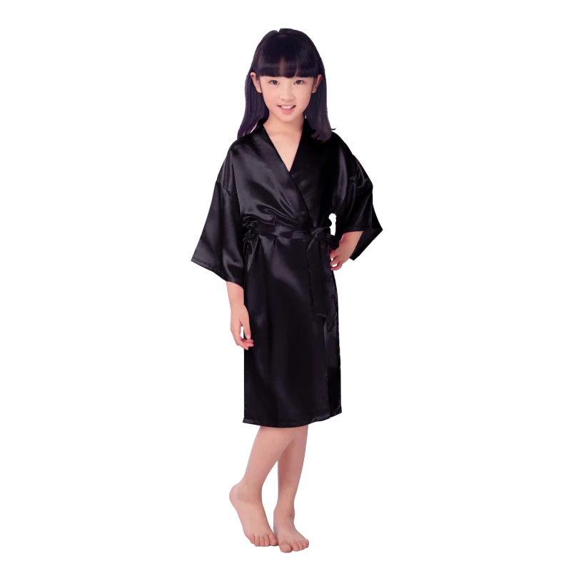 Child Bathrobe Girls Silky Satin Robes Children Pure Kimono Dressing Gown Bridal Lingerie Sleepwear for Wedding Spa Birthday Party