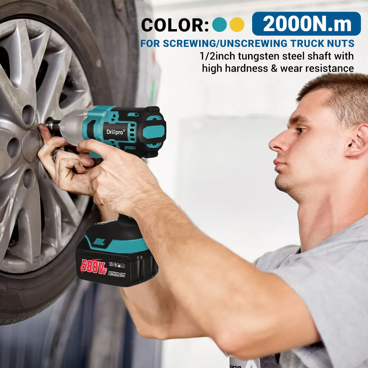 Drillpro 2000N.M High Torque Brushless Electric Impact Wrench 1/2" Cordless Wrench Rechargeable Battery for Makita 18V Battery 4
