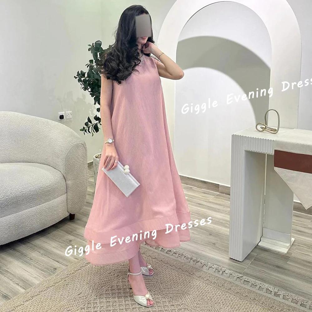 

Giggle Chiffon O-Neck Beading Elegance Prom Gown Saudi Arab Sleeveless A-Line Ankle-Length Evening Party Dresses for Women 2024