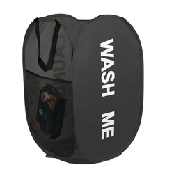 Compact Mesh Pop - Up Laundry Hamper - Breathable & Collapsible Space - Saving Basket for Dorms, Travel, and Bathroom Essentials (Black)