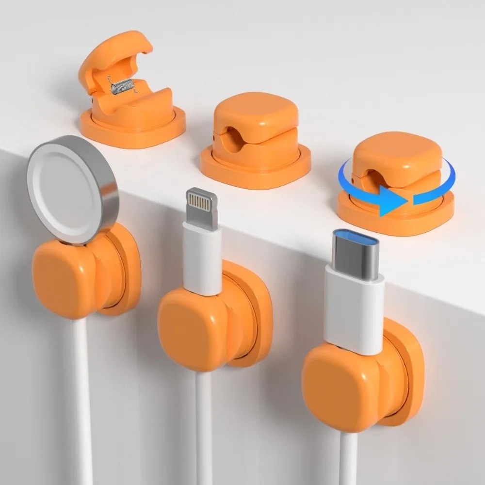 6pcs 접착식 데스크탑 케이블 정리기 회전식 조절 가능 책상 아래 와이어 홀더 미끄럼 방지 벽걸이형 코드 케이블 정리기