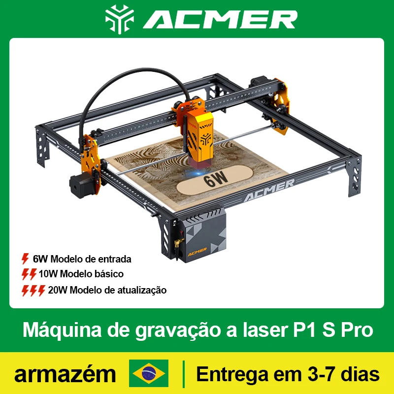 ACMER P1 S Pro grabador láser 6W 10W 20W potencia con WIFI máquina cortadora de grabado láser grabado madera cuero lacado Metal