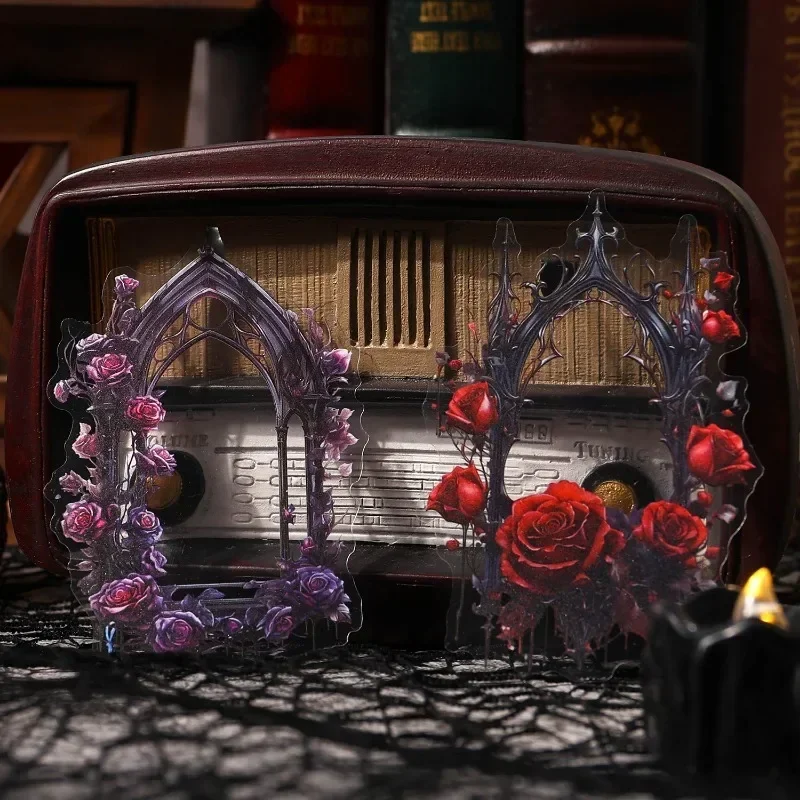 스크랩북 컷 고딕 핸드북, PET 스파이어 창 블러디 나이트, 팩당 꽃 스티커, 재료 당 12 개, 178x111mm