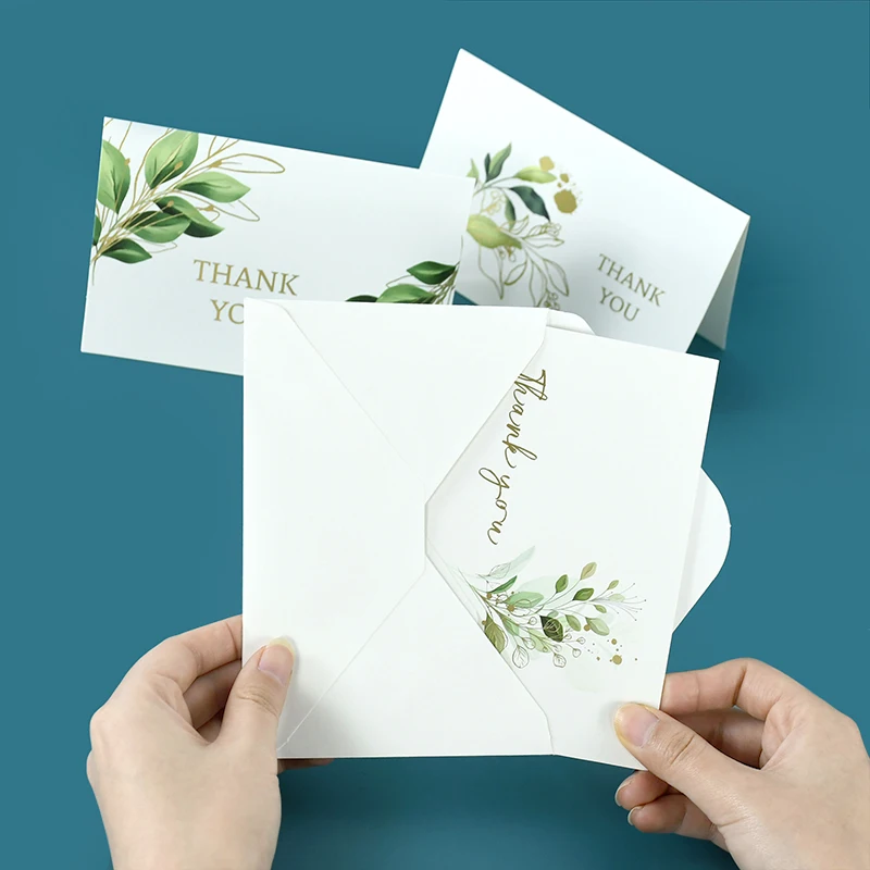 40 Biglietti Di Ringraziamento Con Lamina Oro E Buste - 12,7x8,9 Cm - Verde Con Adesivi - Per Matrimoni, Baby Shower E Feste