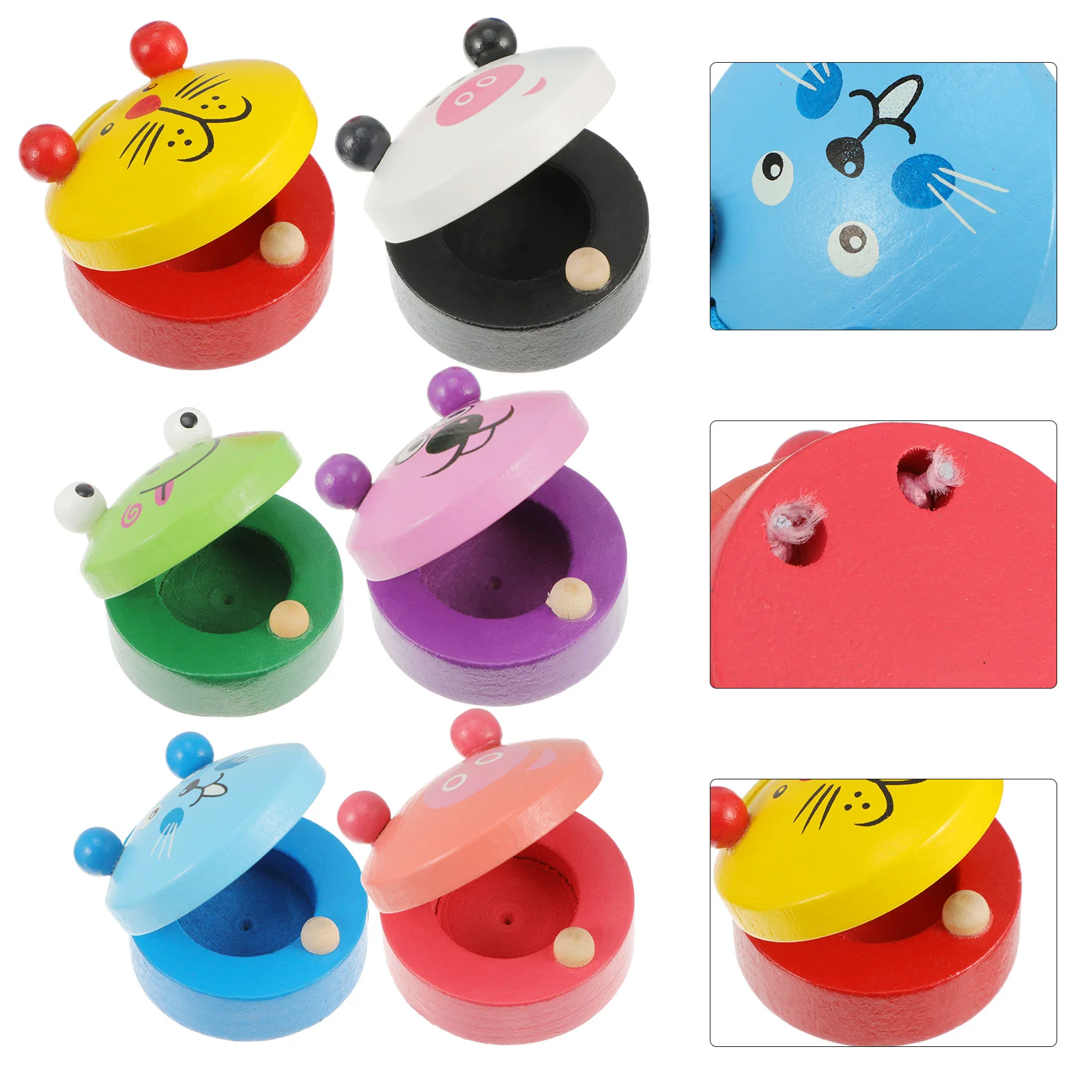 

6 Pcs Wooden Castanets Toy Music Percussion Puzzles Educational Toddler Instrument Animal Mini Orff Musical