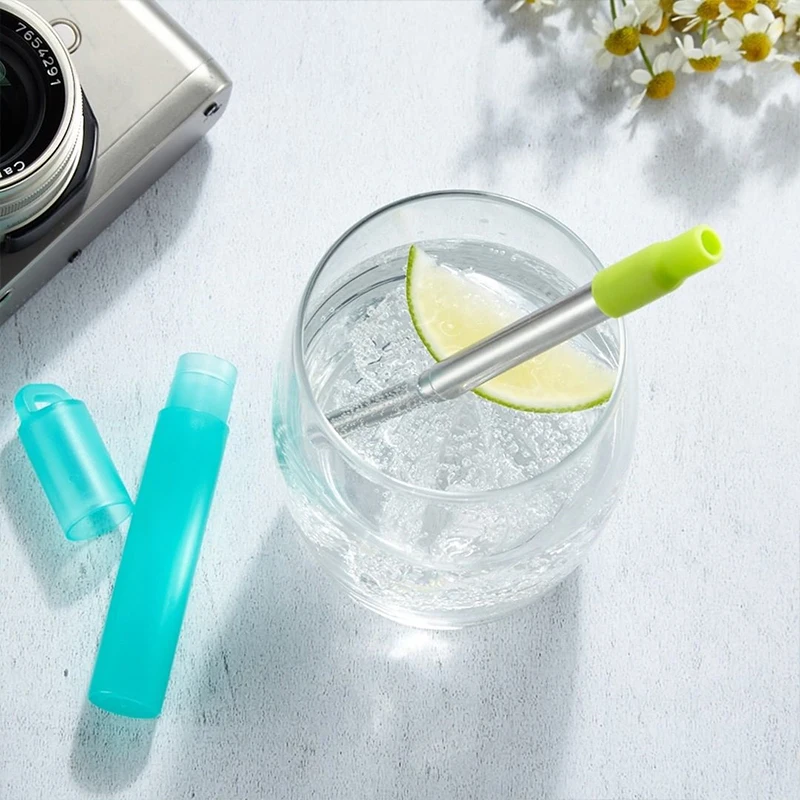 Portable Telescopic Stainless Steel Reusable Straw Set with Case and Cleaning Brush