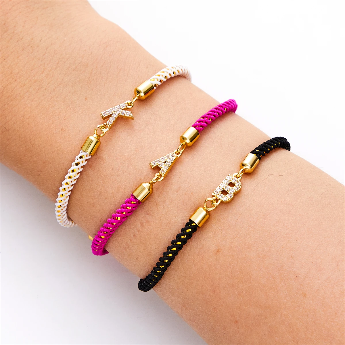 Bracelet Jewelry Pave Zircon A-Z Letter Bracelet for Women Colorful Adjustable Rope Initial Bracelets DIY Couple Bracelets Accssories Gifts