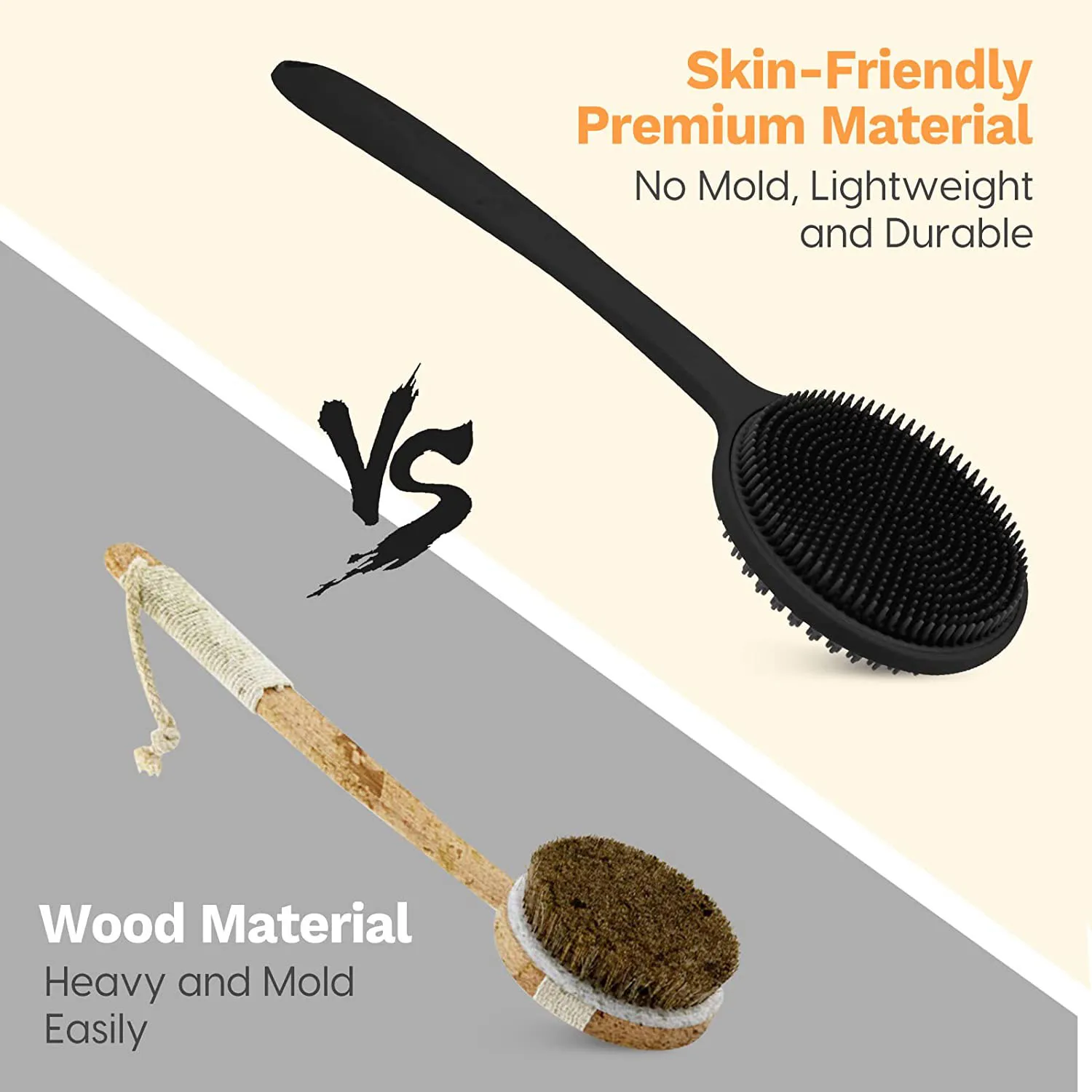 Silicone Back Scrubber for Shower, Bath Body Brush with Long Handle,Double Sided Shower Brush for Shower Exfoliating and Massage 5