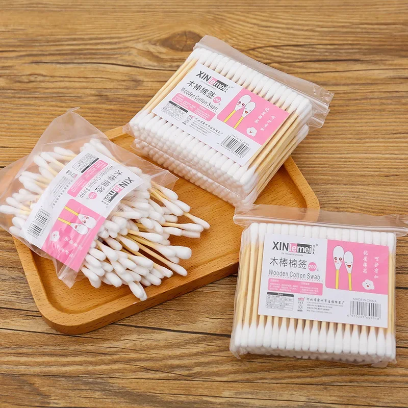 100pcs/bag Baby Cotton Swabs Disposable Wood Swabs Cotton Bud Rod for Baby Health Care Girls Makeup Random Package cotton swabs