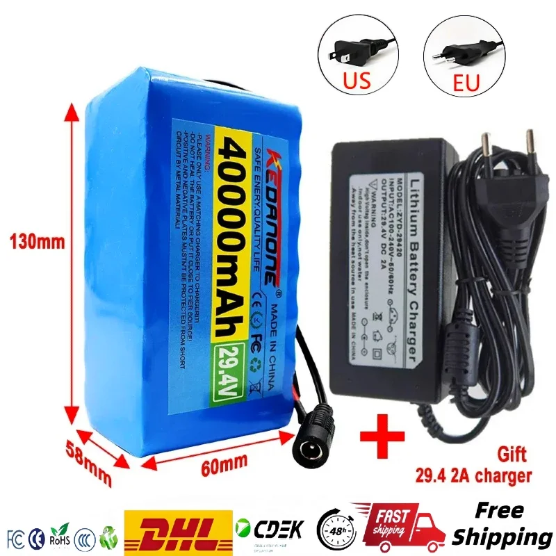 

7S3P 24v 100000mah 18650 Li-ion Battery Pack W/ 29.4v 2A Charger Lithium Battery for Electric Bicycle EBIKE Moped Spare Batterie