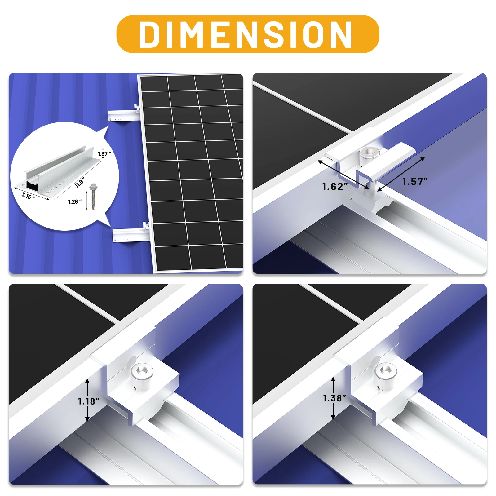 Solar Panel Roof Module Aluminum Mounting Bracket Rail Set for Pv Solar Panel 4/6Pcs
