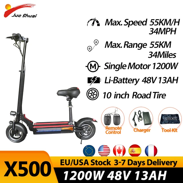 X500 Electric Scooter 1200W 48V Single Motor Scooter Electric 60KM E
