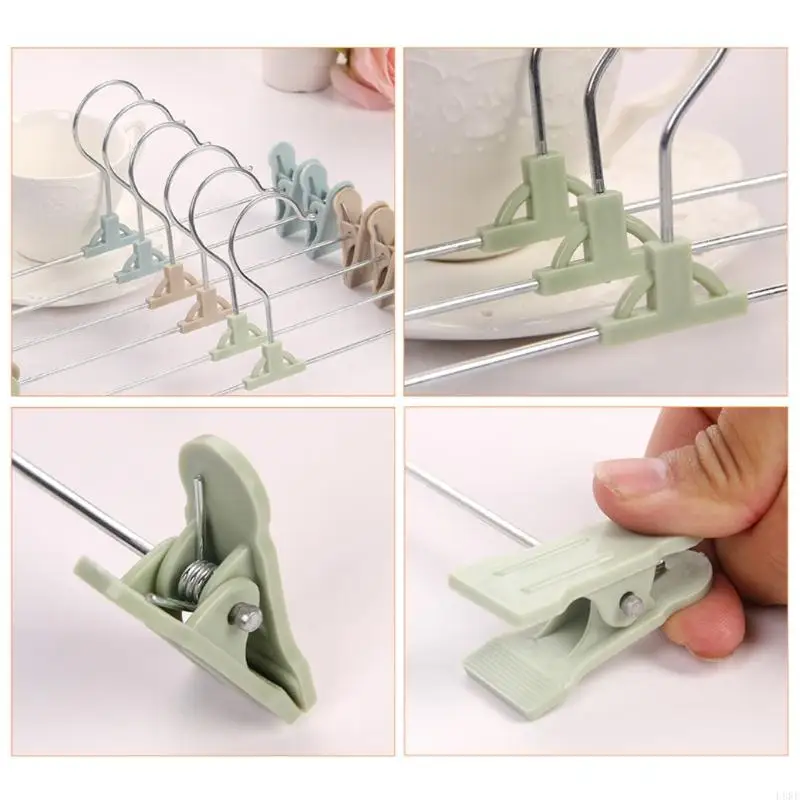 L8RF 10 Pcs Practical Plastic Pants Hanger with 2 Adjustable Clips Anti-Rust Hook 3
