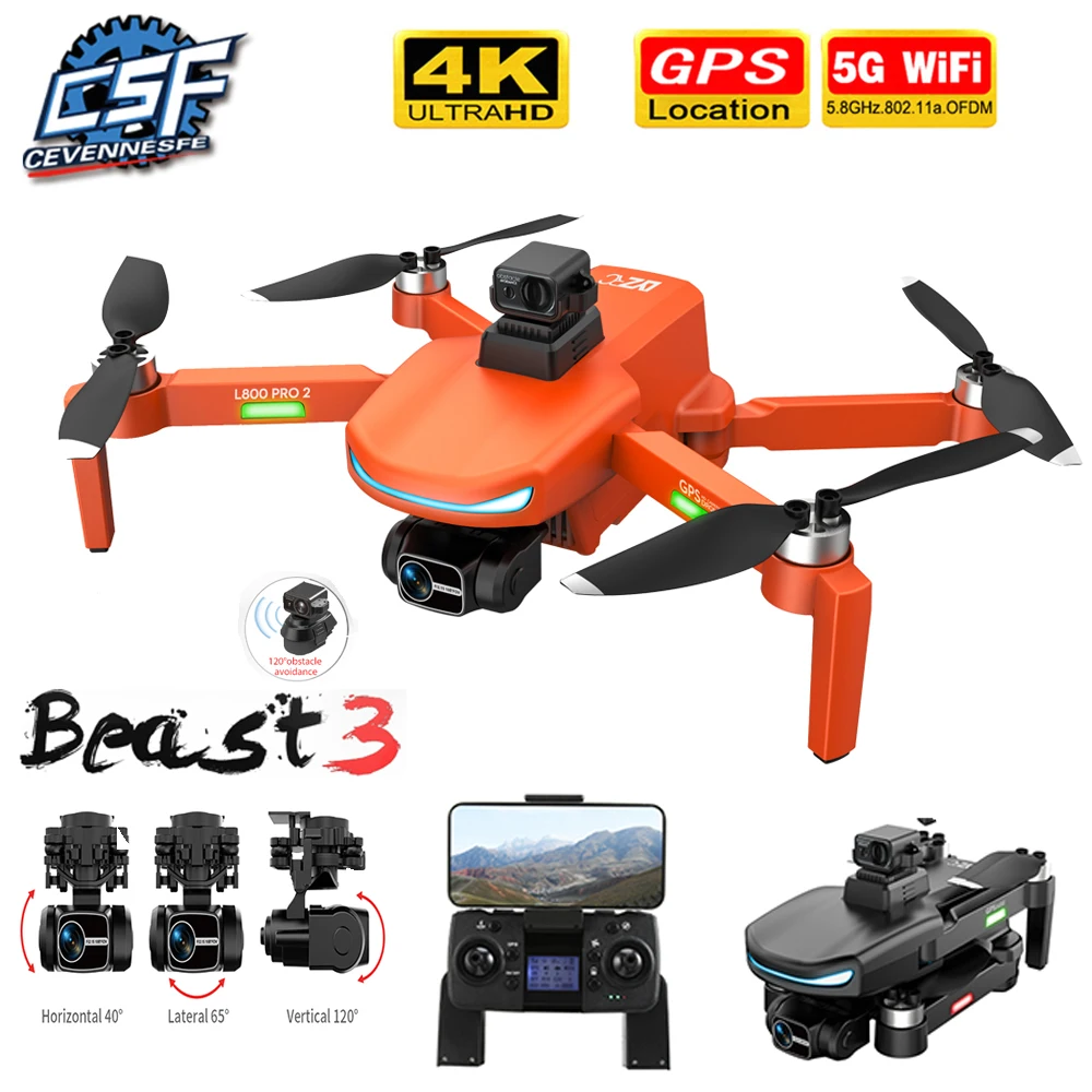 2022 Новы L800 PRO2 Drone GPS 5G WIFI 8K HD Прафесійная камера 3-восевая Антытрасенне карданнага