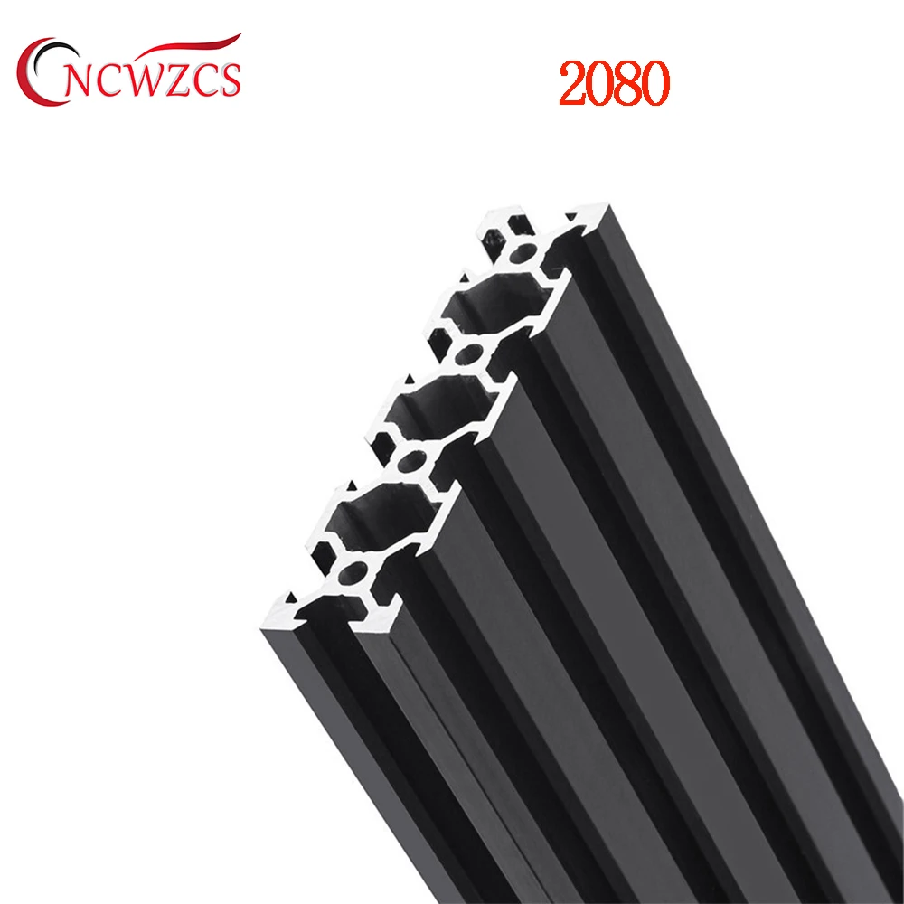 

1pc 2080 Aluminum Profile Eur Standard Anodized 6.2mm V-Slot Black 100mm-800mm For CNC Laser Engrave Machine Tool Woodworke DIY