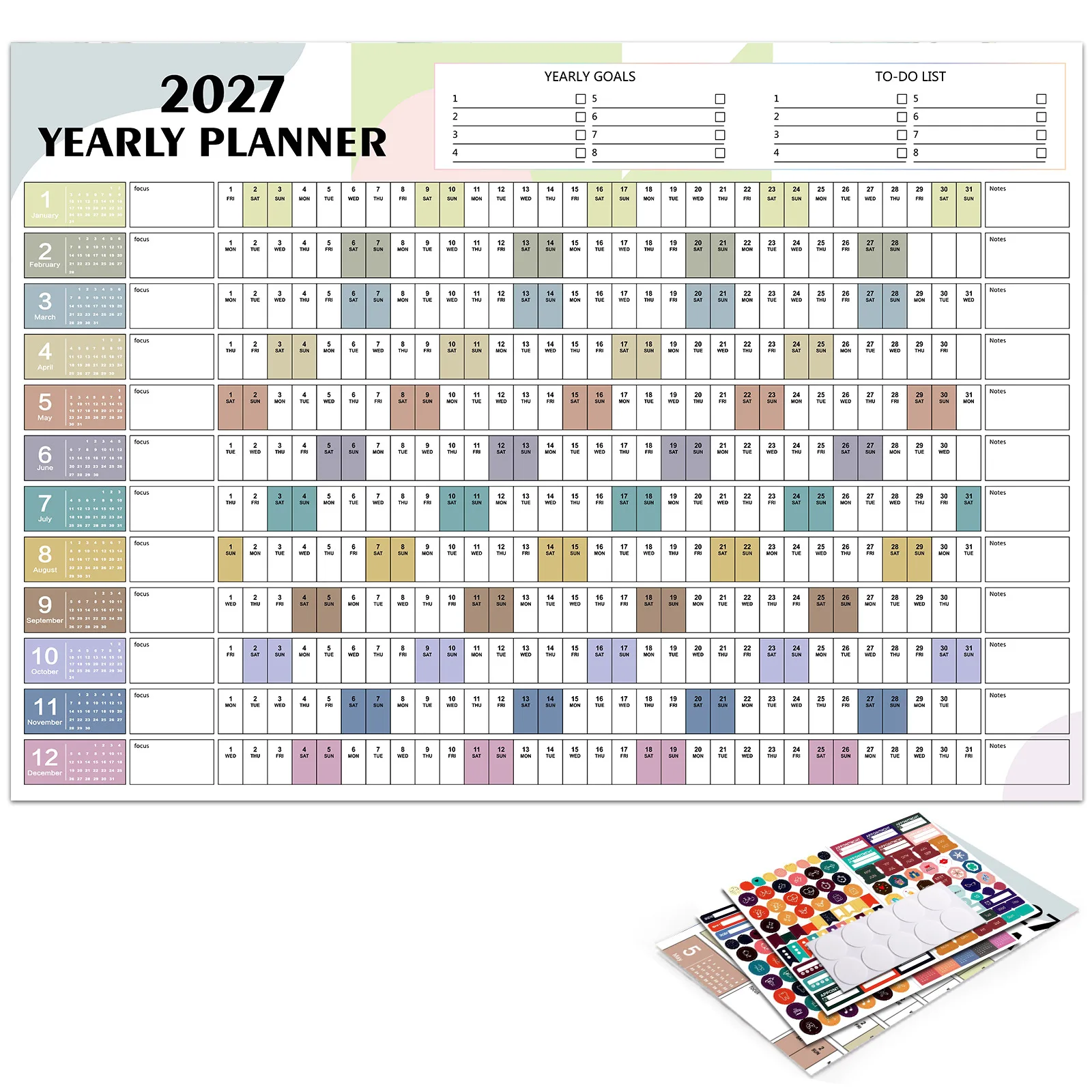 Calendario 2027 Versione Inglese Completa, Calendario da Parete, Planner Creativo e Semplice, Regalo di Natale, Organizzatore di Appuntamenti - immagine 5
