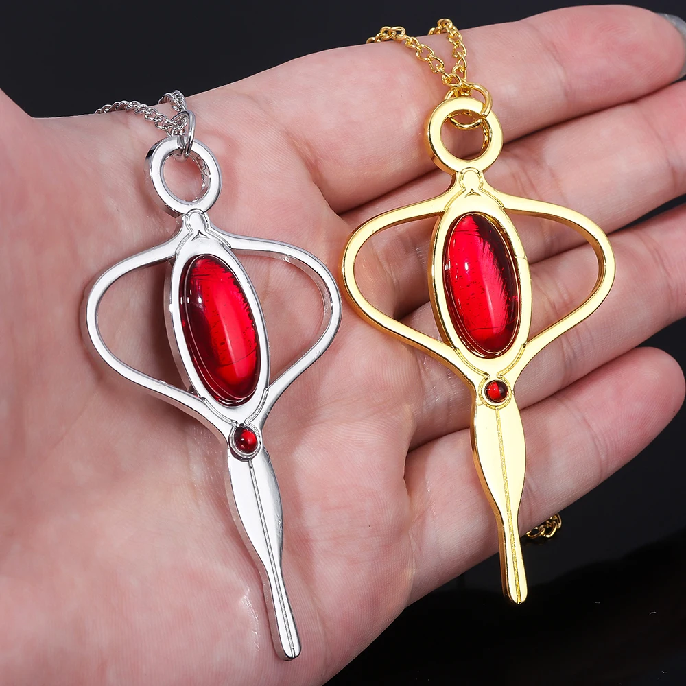 Girls Cosplay Necklace Jewelry Anime Pink Hair Girl Theme Sakura Kyouko Madoka Kaname Gemstone Inlaid Necklaces Party Accessorie