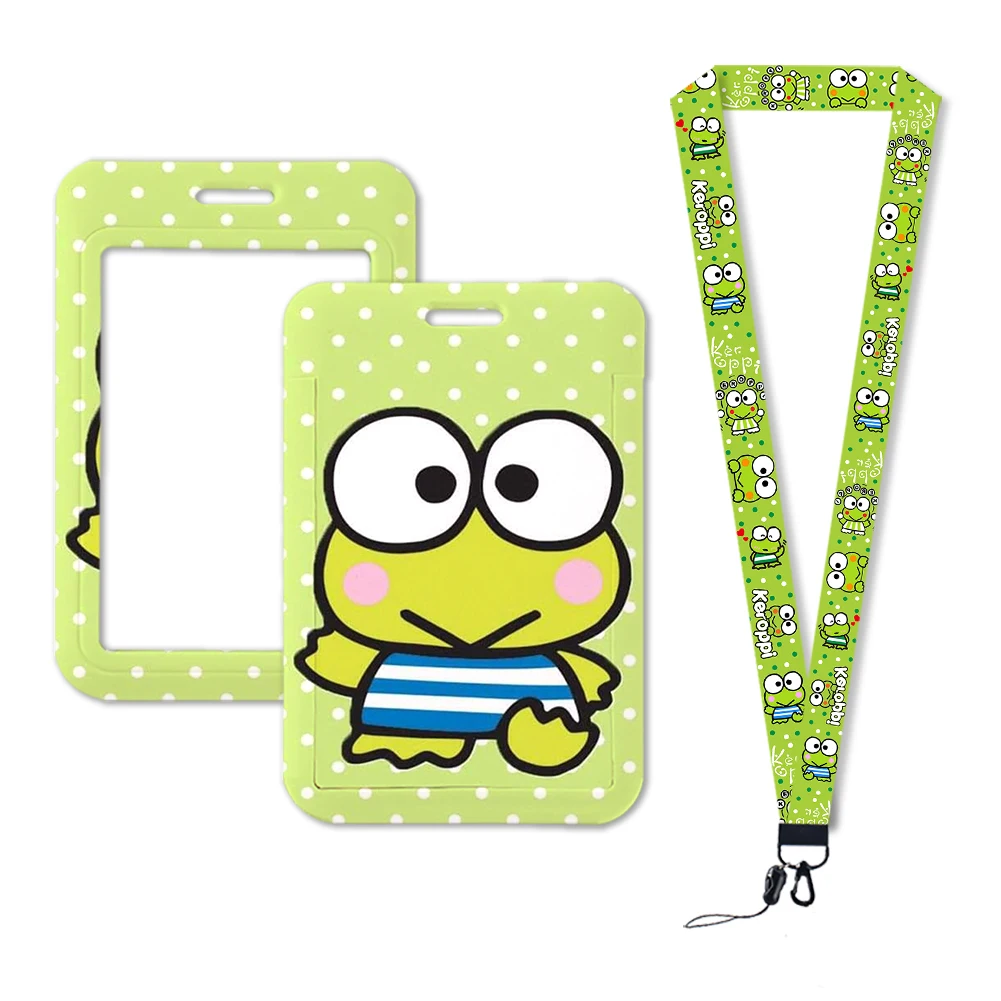 Card Case Holder Sanrio Keroppi Frog ID Card Holders Lanyards Door Pass Card Case Hanging Rope Badge Holder Neck Strap Business Badge Gift