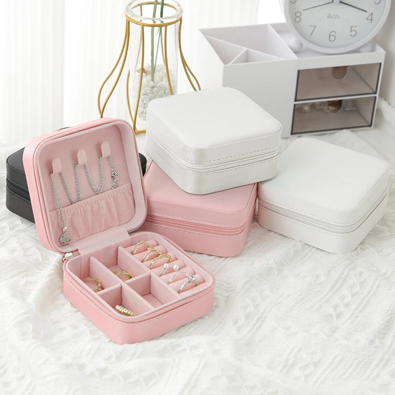 1 Stück einlagige Aufbewahrung sbox Damen Reise Leder Schmuck kästchen klassisch schwarz reinweiß Mode rosa Aufbewahrung sbox – Detail 2