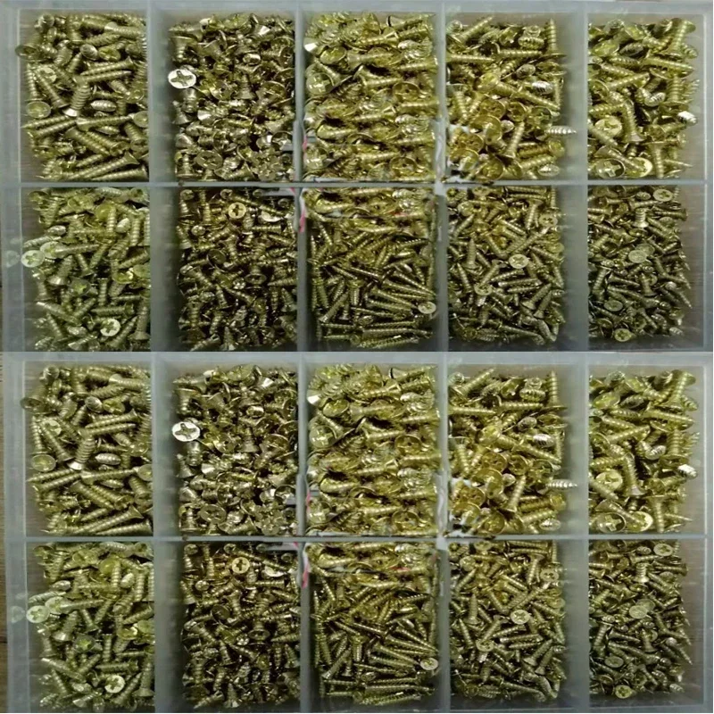 

1080PCS Self-tapping Screw Combination Flat Head Screw Golden Cross Drive Small Screw Furniture Wooden Box Hardware Accessories