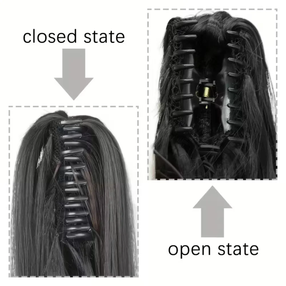 24inch Synthetic Long Straight Hair Claw Clip Ponytail Hair Extensions Multi-Color Options High Ponytail Braid Wig for Women