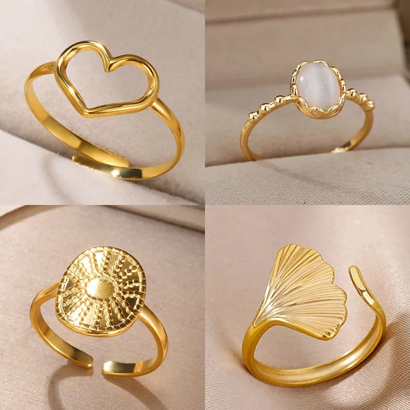 Fashion White Opal Rings For Women Gold Color Stainless Steel