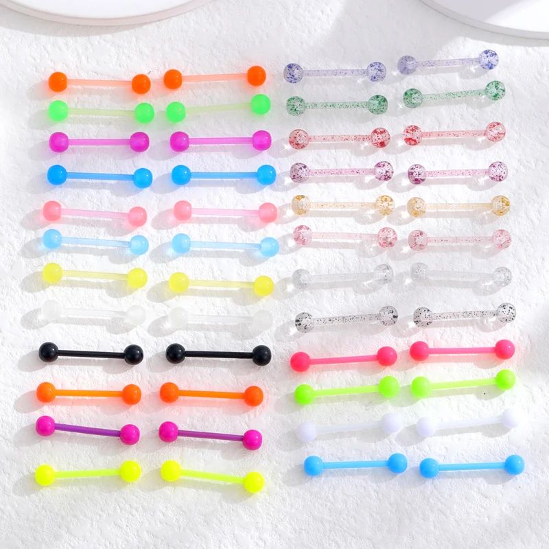 48Pcs 14G 16mm Glow in Dark Flexible Acrylic Straight Tongue Nipple