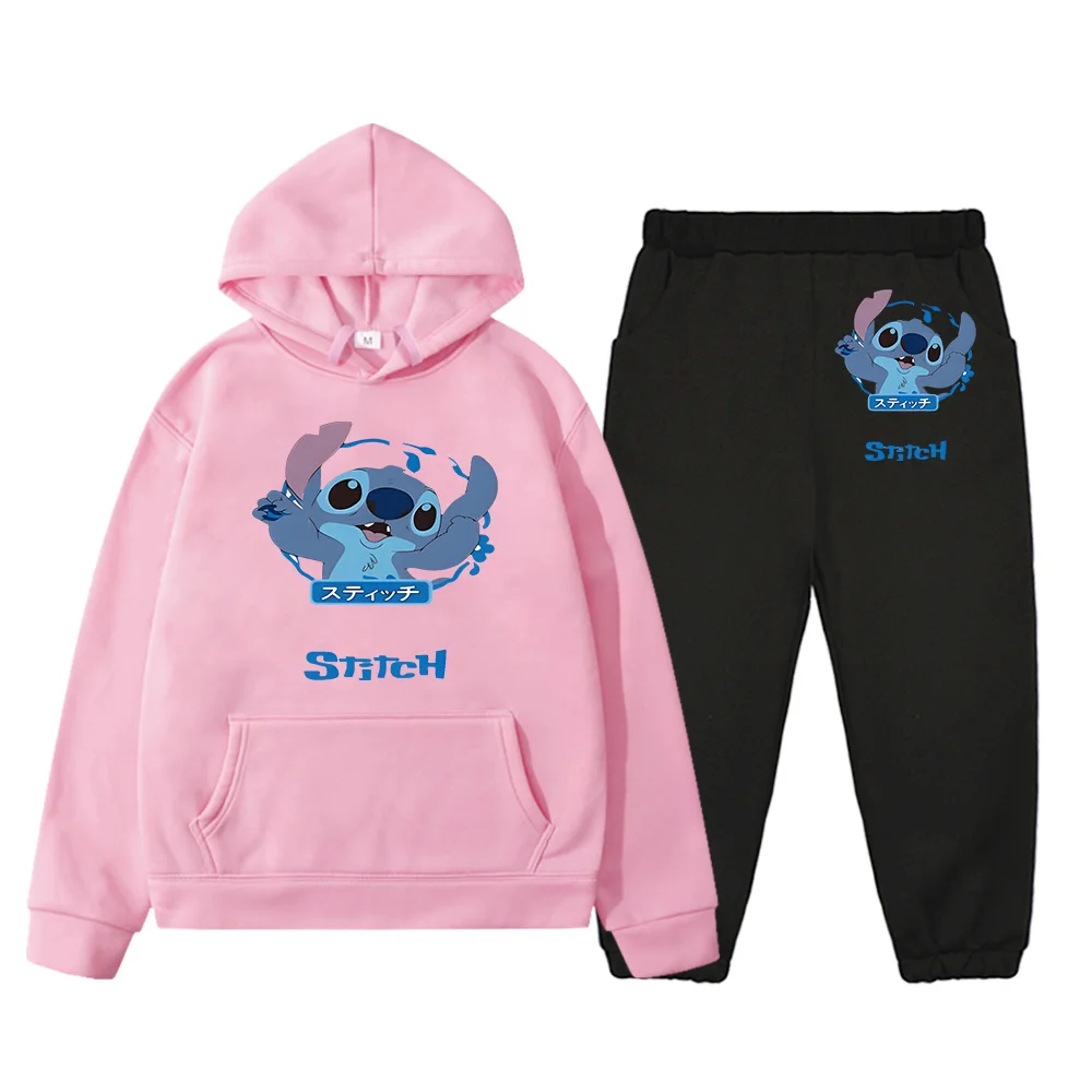 

Stitch Disnney Kids Hoodies 2pcs Pullovers Pants Fleece Sweatshirts Cartoon Casual Jacket Boy Girl Hooded Sets Boutique Clothes