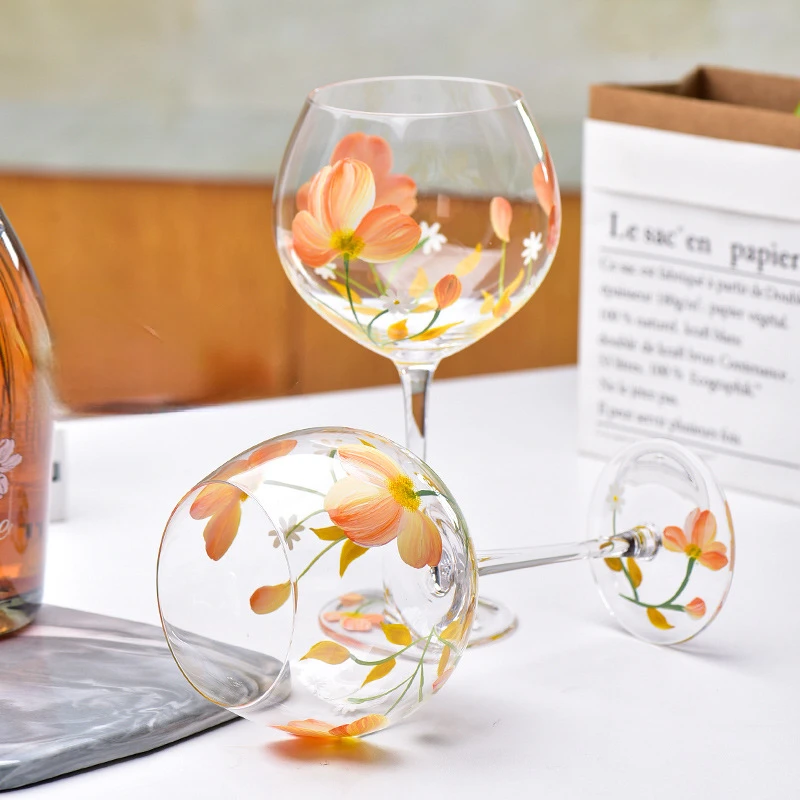 高品質のシャンパングラス,手描きのシャンパングラス,ガラス,赤