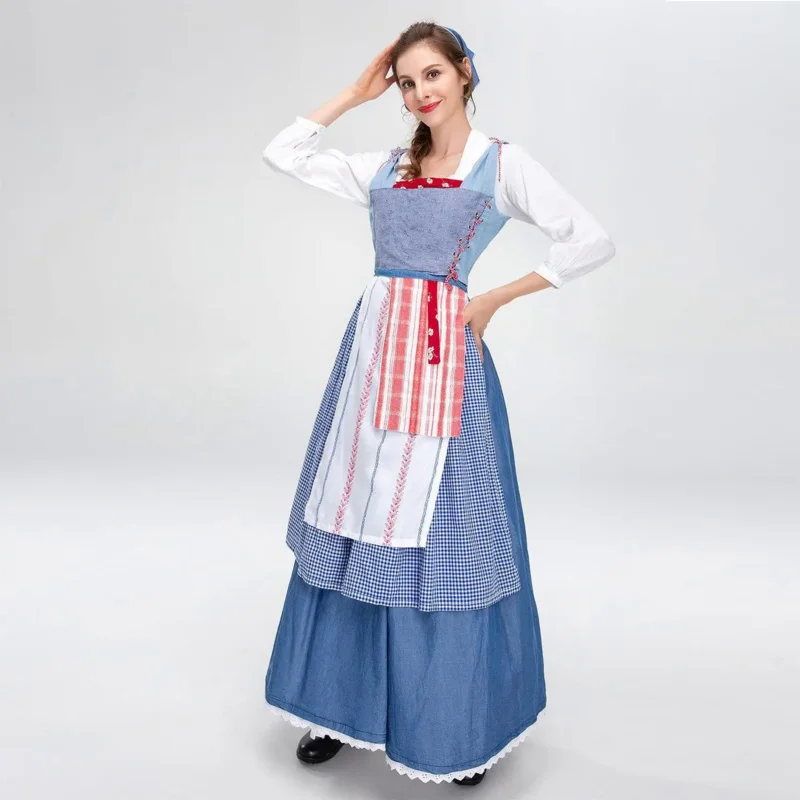 

Custom Made Movie Beauty And Princess Belle Cosplay Costumes Halloween village Blue Dress For Adult Women and Girls
