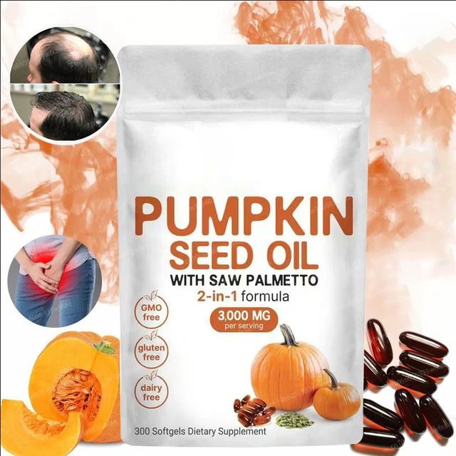 300 Softgels 2 In 1 Pumpkin Seed Oil with Saw Palmetto Promotes Hair Growth and Supports Urinary, Bladder and Prostate Health