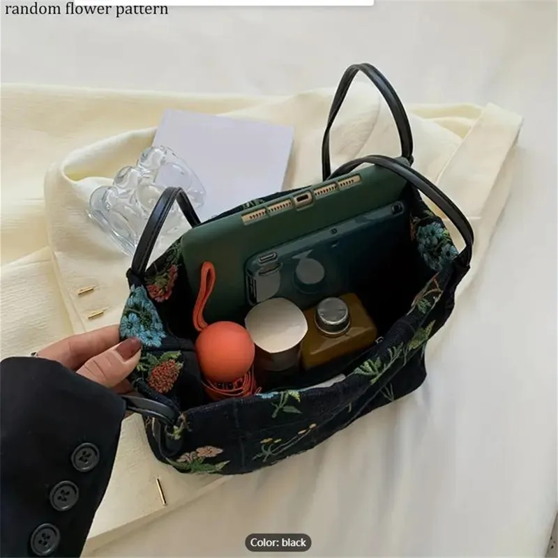 New Aesthetic Floral Shoulder Bag, Trendy Embroidery Tote Bag, Ethnic Style Handbag for Women Daily Use Travel Work Dating Party
