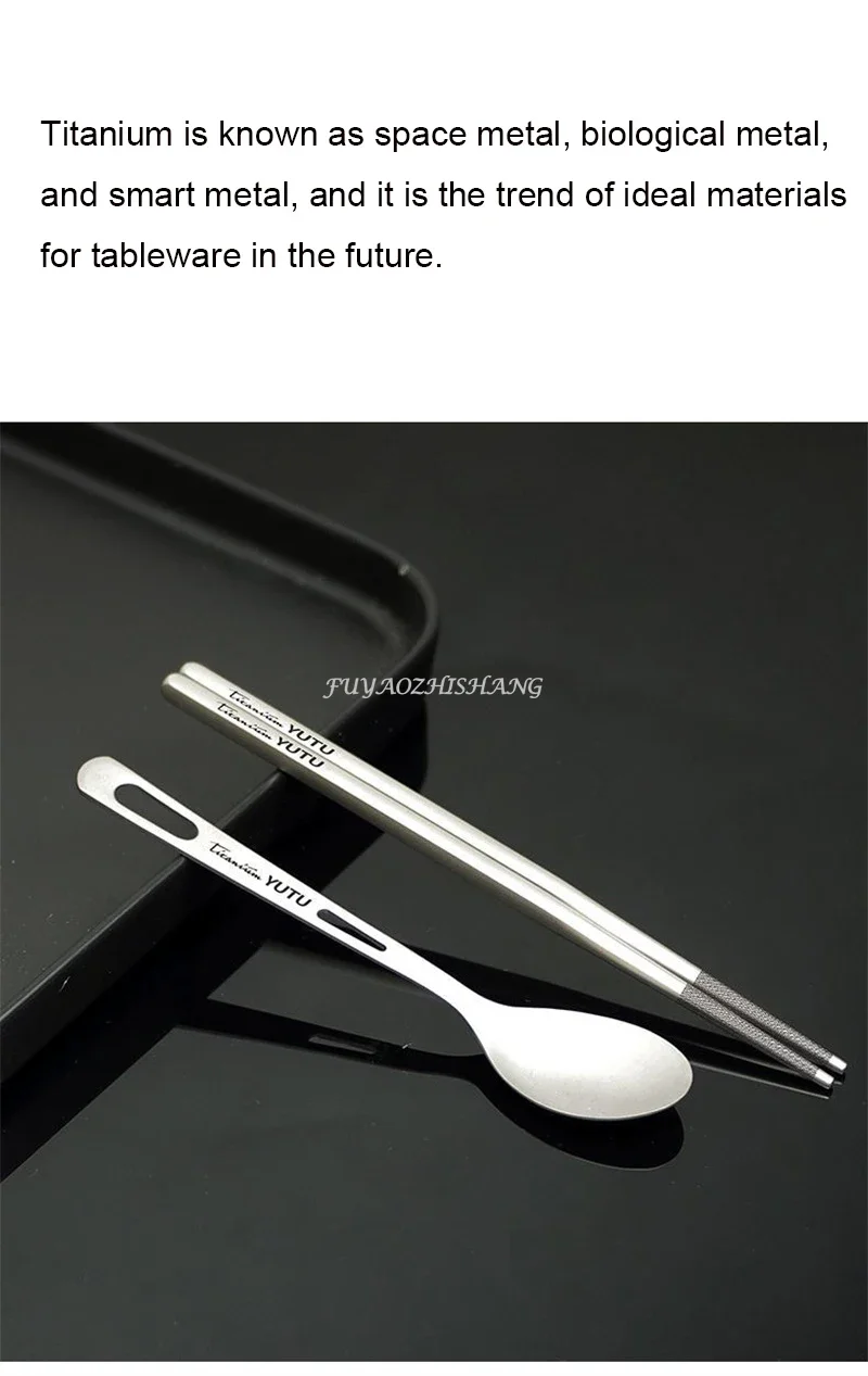 Description Picture 4 of itemPure Titanium Tableware Set Outdoor Household Frosted Knife and Fork Spoon Chopsticks Travel Camping Portable Knife and Fork Set