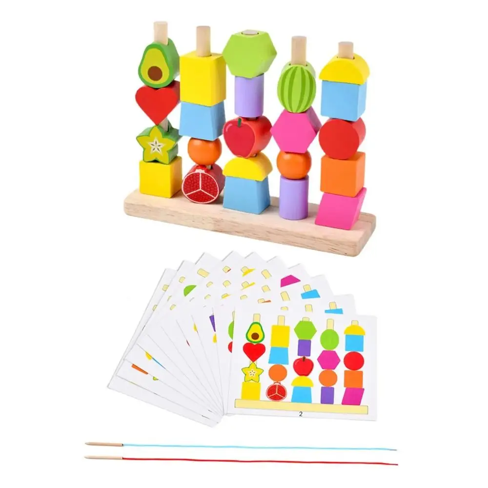 Geometric Color Shape Cognition Toys Fruit Color Shape Montessori Stacks Blocks Puzzle Game Lacing Beads Challenges