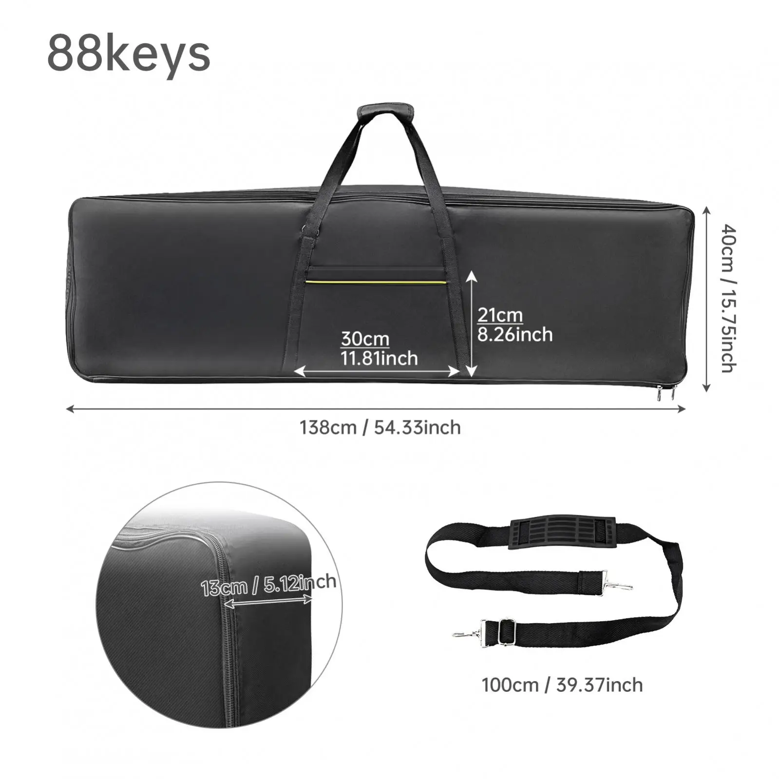 88 Keys Black Organ Gig Pocket Waterproof Oxford Cloth Full Padded Piano Keyboard Bag with Adjustable Shoulder Straps