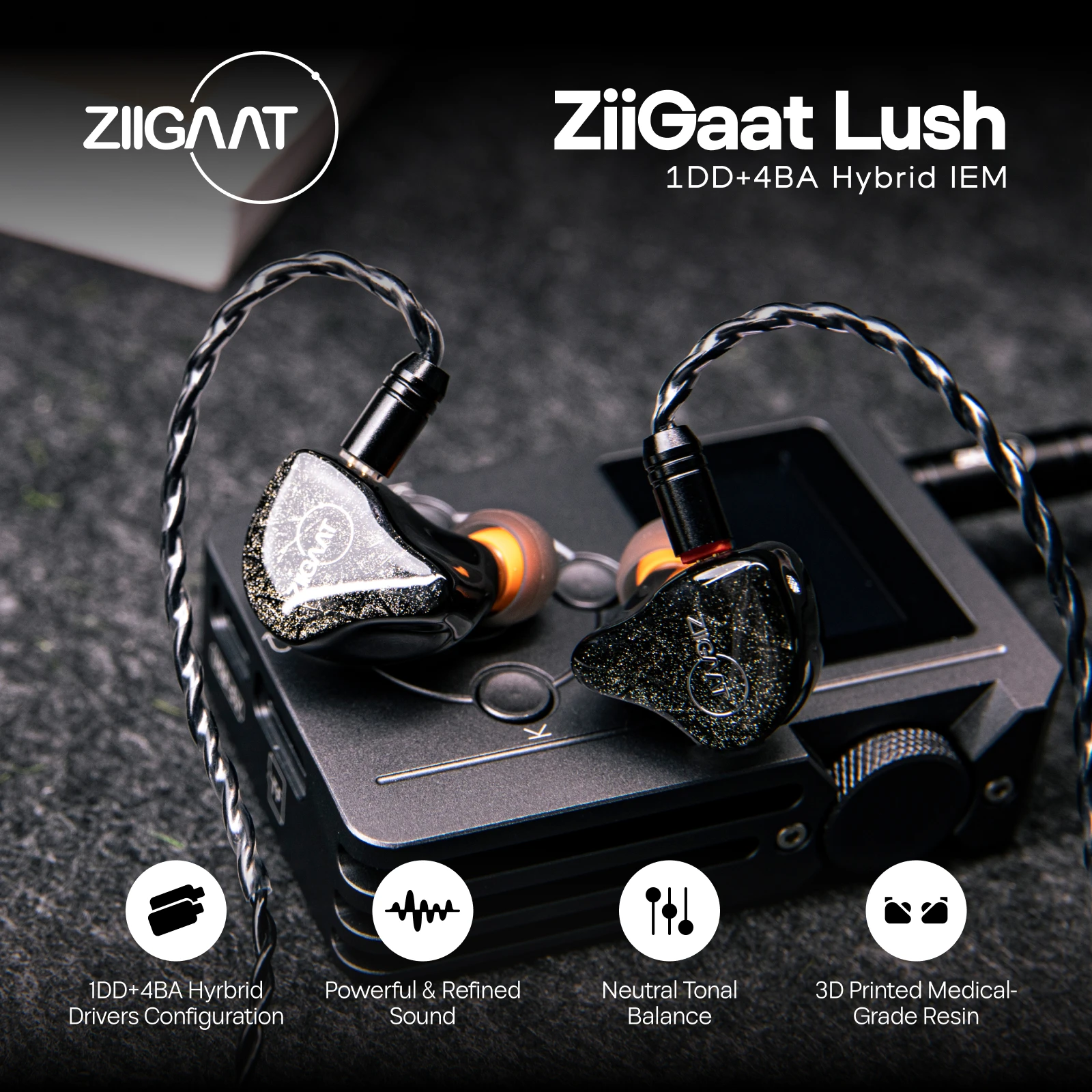 ZiiGaat Lush 1DD+4BA イヤホン ZiiGaat Lush Studio 1DD+4BA Hybrid IEM Hifi Earphone Wired Earbuds