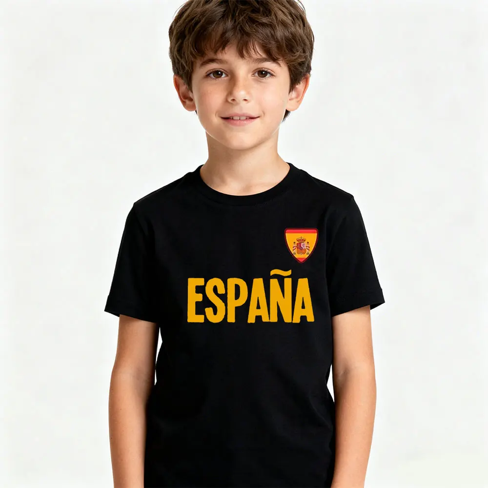 ESPANA 티셔츠 스페인 어린이 일상 캐주얼 셔츠 남녀공용 라운드넥 핫 세일 상의 국기 엠블럼 프린트 티셔츠 면 티