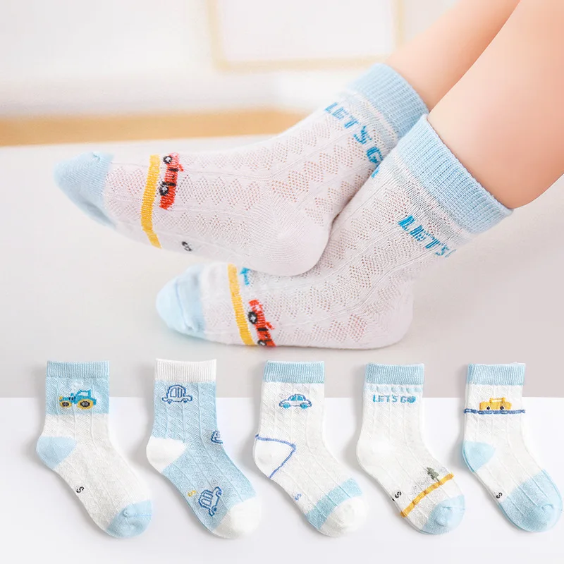 Children's Cotton Mesh Breathable Thin Soft Socks for 1 To 12 Years Spring Summer 5 Pairs kids socks