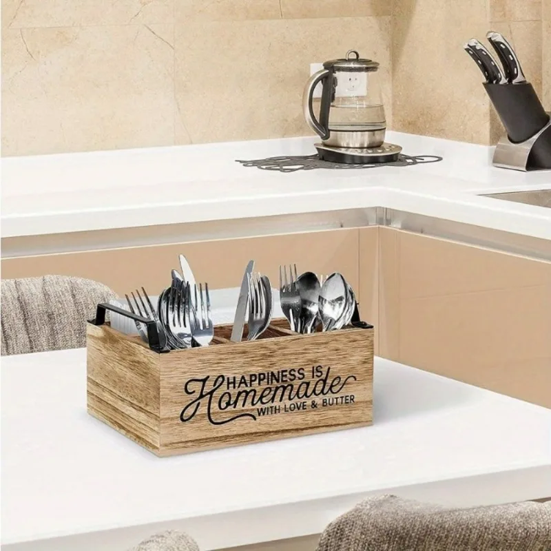 1PC Wooden Dividing Knife Fork Spoon Storage Box Household Kitchen Desktop Coffee Bar Storage Box Miscellaneous Storage Box 5