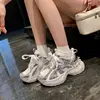 New Women's Fashion Thick Sole Heightened Silver Dad Shoes Mesh Breathable Casual Sports Shoes 1