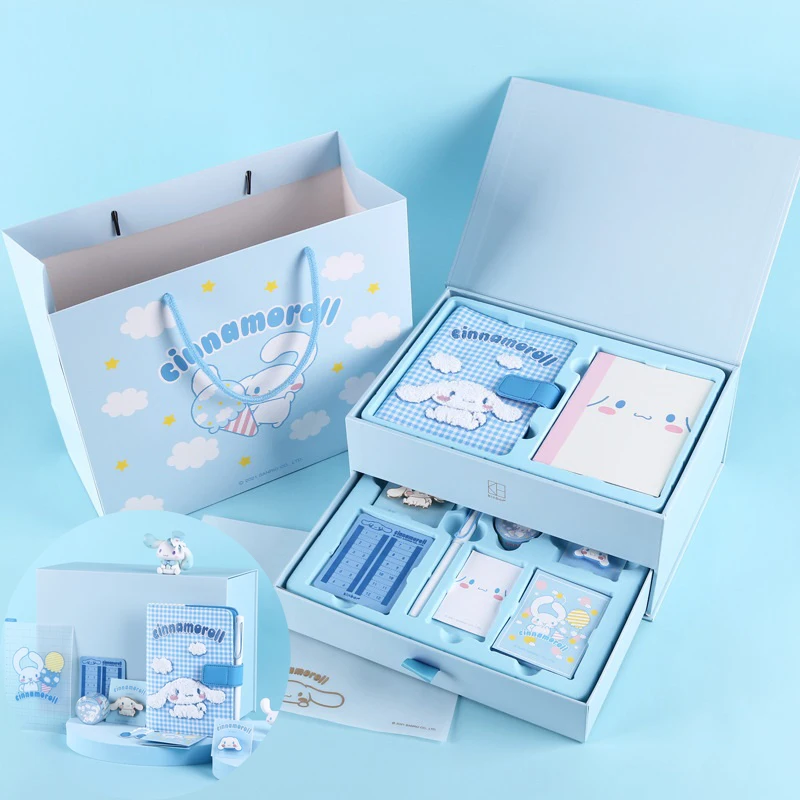 

Kawaii Sanrio Cinnamoroll Аниме Фигурка блокнот A6 набор учетных записей наклейка на Индекс стикер ластик бумажная лента для обучения канцелярские подарки