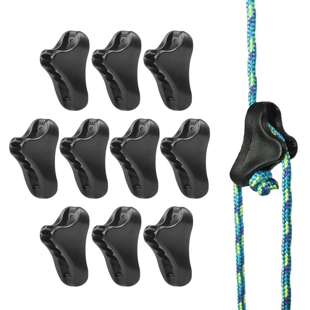 ZAK168 Lot de 10 tendeurs de corde 3 trous pour camping en plein air -  tendeurs de corde pour tente, accessoire de camping, Noir , Taille unique