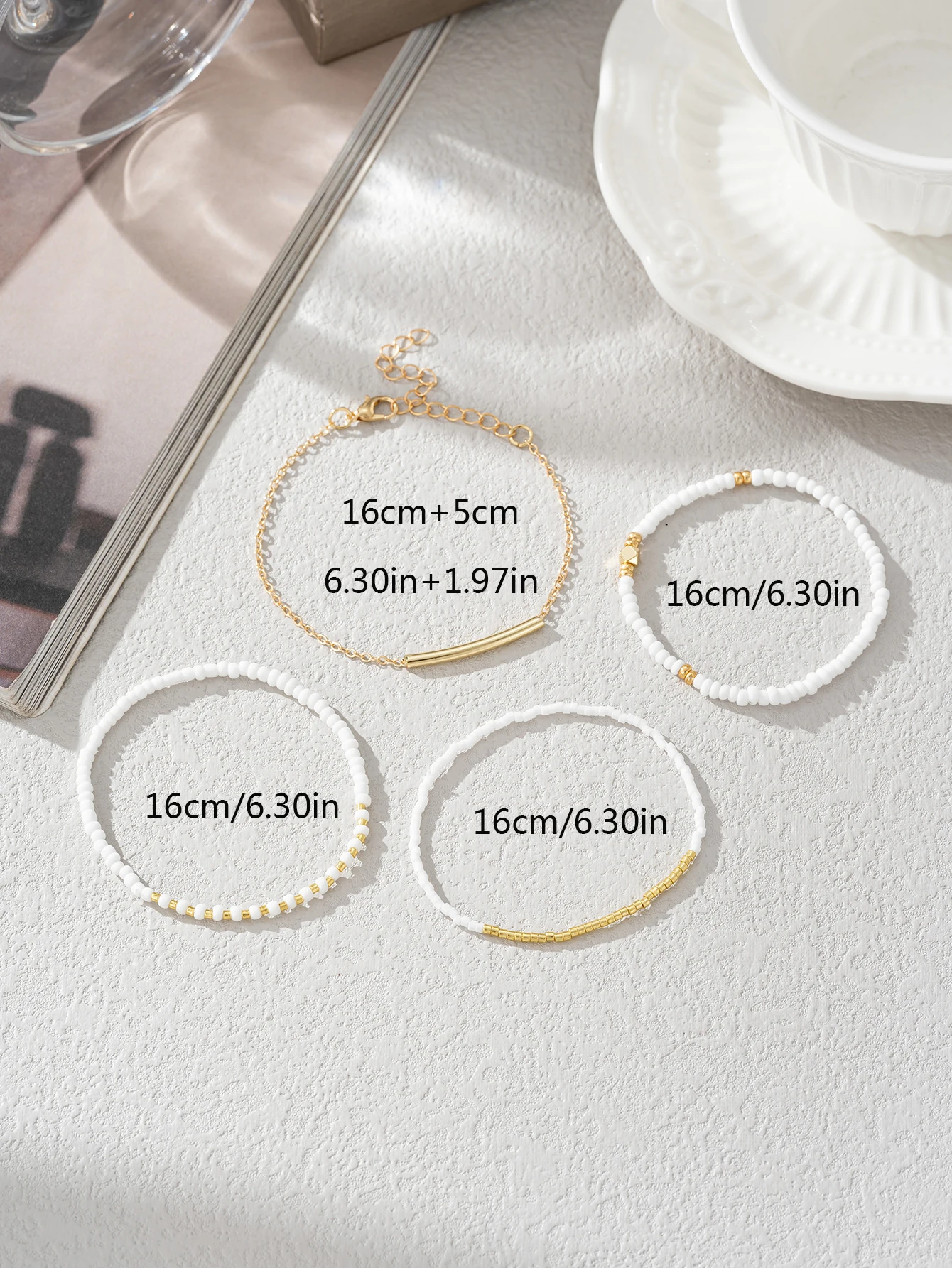 4PCS Thin Tube Beads Bracelet Set Womens Party Holiday Jewelry