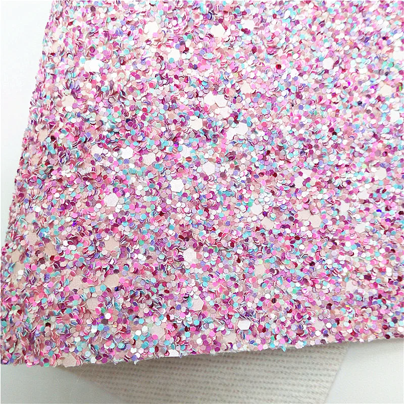 Pink Chunky Glitter Leather Rainbow Fine Glitter Leather Flowers  Butterflies Printed Synthetic Leather For Bows DIY 21x29CM Q614