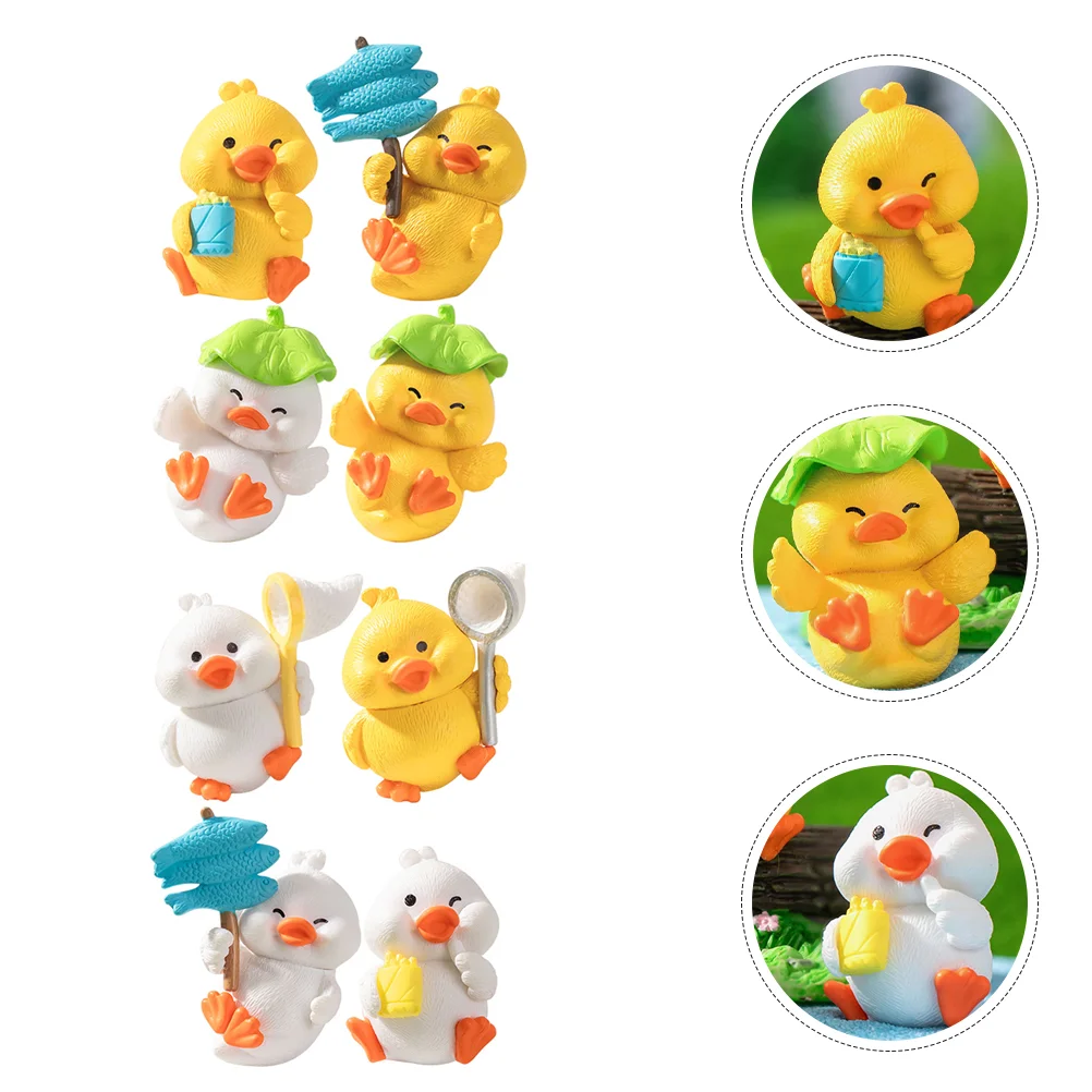 

8 Pcs Tiny Resin Animals Mini Statue Decor Miniature Decoration Garden Figurines Ducks Little