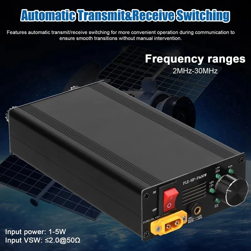 50W Portable Shortwave Power Amplifier with 4-Gear LPF Automatic Transmit & Receive Switching for Multiple Protocols-A22U
